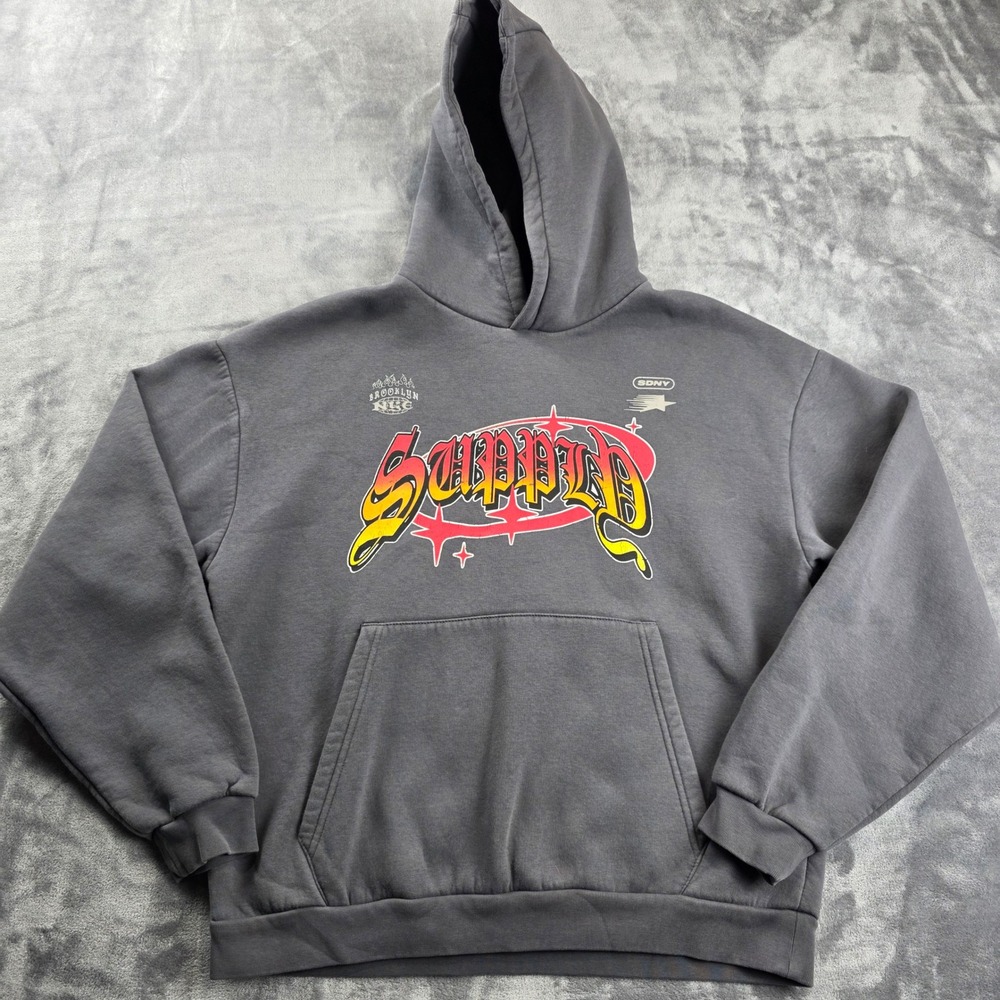 Supply‎ & Demand Hoodie Mens Small Grey Graphic Brooklyn Streetwear Sweatshirt